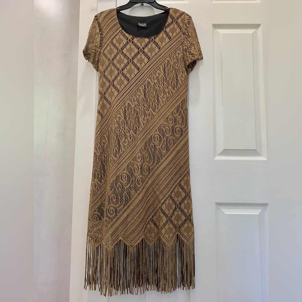 Gold Crochet Lace Dress by Helen Blake, Size M
